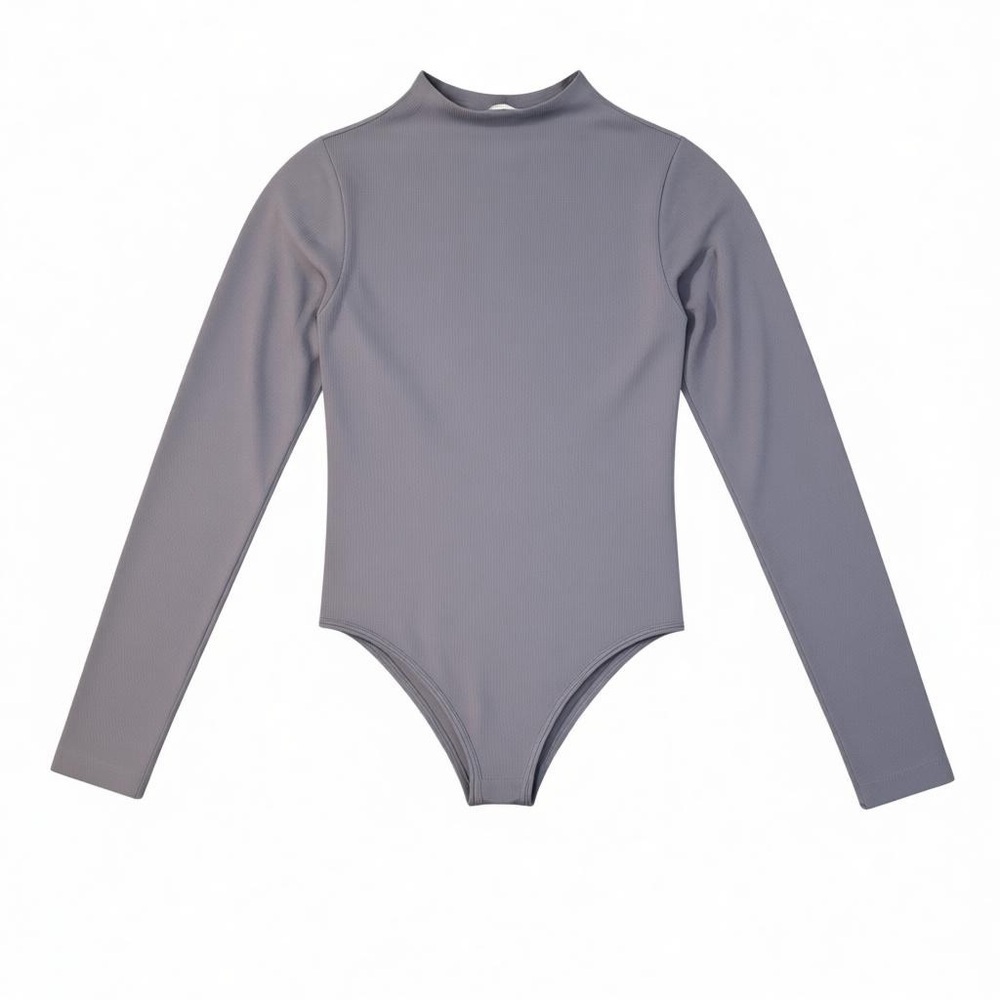 New ZARA Small Lavender Mauve Long Sleeve Mock Neck Ribbed Open Back Bodysuit